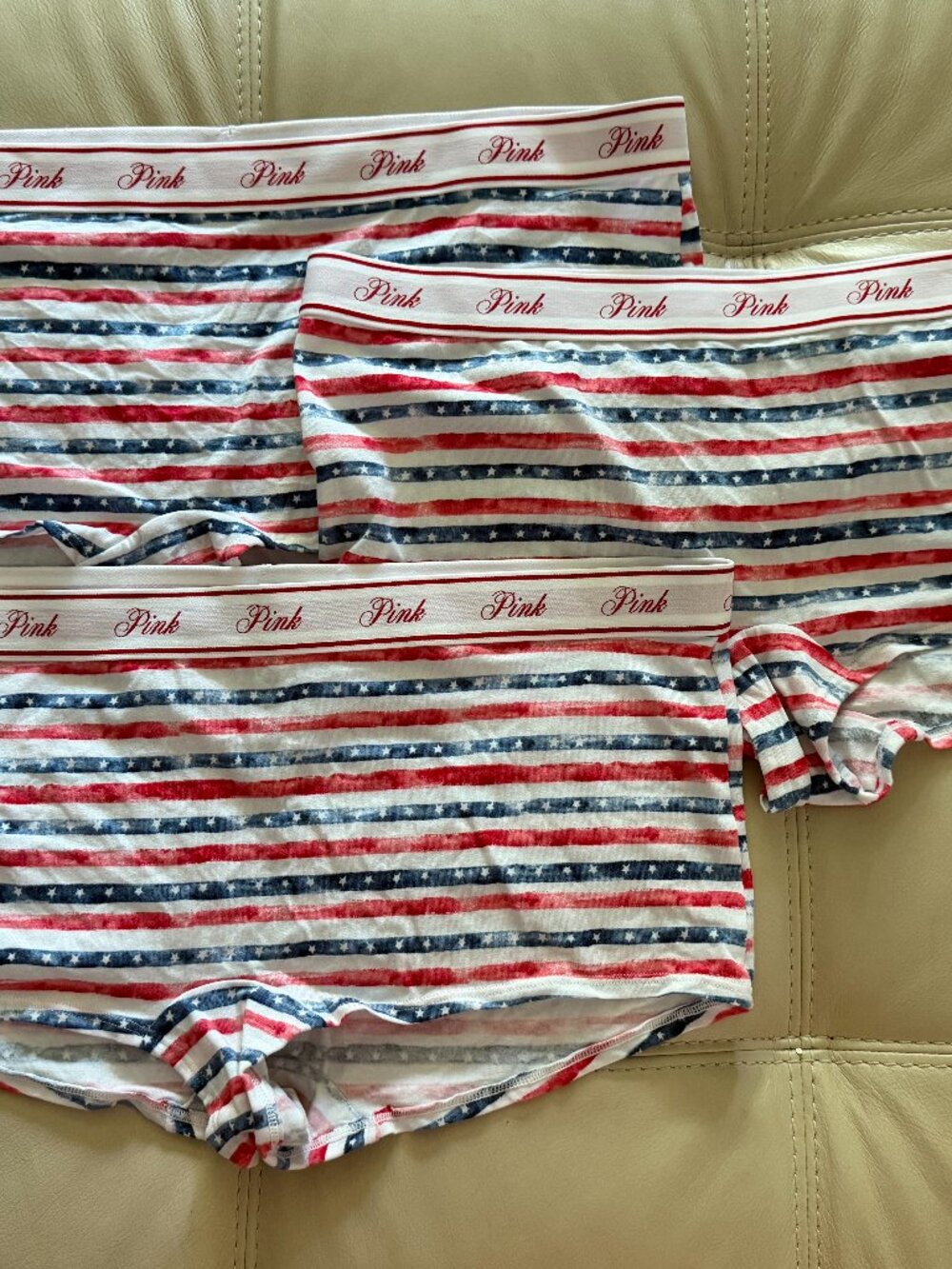 Three (3) of Pink VS Logo Boyshorts American Flag Stars Panty ST 11245835 NWT